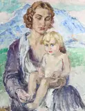 Mother and Child oil on panel pre 1914 by Albert Lipczyński, oil on panel, offered Jan 2026