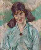 Portrait of Elizabeth wearing a headscarf by Albert Lipczyński, oil on canvas, offered Jan 2026