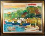 Exmouth Harbour oil on canvas signed 90 x 120cm by John Bellany, oil on canvas, offered Jan 2026