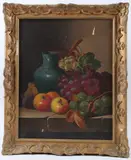 Still life of fruit and vase oil on canvas (a/f) signed 49 x 38cm by Charles Bale, oil on canvas, sold Jan 2026