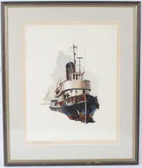 Tug Wallasey' watercolour signed and inscribed on the mount 40.5 x 32cm by Richard Joicey, watercolour, sold Jan 2026