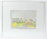 View of buildings from a window by Danny Markey, watercolour, offered Jan 2026