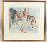 African scene by Albert Lipczyński, watercolour, offered Jan 2026