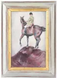 Huntsman on horseback by Van Musschenbrock, oil on board, sold Dec 2025