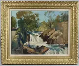 Landscape with children by a waterfall by Lamorna Birch, oil on canvas, offered Dec 2025