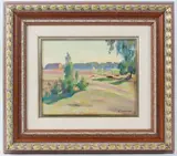 Landscape with figure in the the shade of a tree by Viktor Templin, oil on board, offered Dec 2025