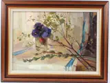 Spring flowers in a glass oil on board signed 33 x48cm by Roman Podobedov, oil on board, sold Dec 2025