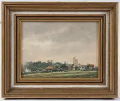 View of Hardwick Bucks by Edward Stamp, oil on board, sold Dec 2025