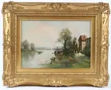Riverbank scene oil on canvas signed 23 x 34cm by Maurice Levis, oil on canvas, offered Dec 2025