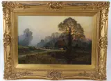 Evening, an Oxfordshire Farm by Alfred Fontville de Breanski, oil on canvas, sold Dec 2025