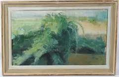 Abstract by Barbara Robinson, oil on canvas, offered Dec 2025