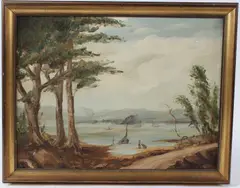 Coastal landscape by Gerald Laing, oil on canvas, sold Dec 2025