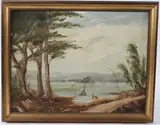 Coastal landscape oil on canvas signed and dated 58 30 x 40cm by Gerald Laing, oil on canvas, sold Dec 2025