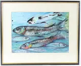 Fish watercolour signed in pencil 27 x 38cm by Lilian Watkins, watercolour, sold Dec 2025