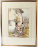 Woman and children on a cottage steps by Frederick John Widgery, watercolour, sold Dec 2025