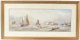 Fishing boats off a coastline by Charles Frederick Allbon, watercolour, offered Dec 2025