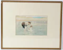 Woman and child bathing on a beach by William Henry Bartlett, watercolour, sold Dec 2025