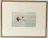 Woman and child bathing on a beach by William Henry Bartlett, watercolour, sold Dec 2025