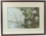 Woodland landscape with hills beyond by Robin Wallace, watercolour, offered Dec 2025