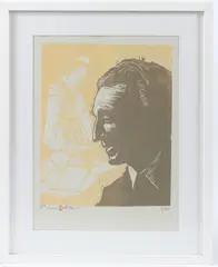 Jack checking Eishi by Jacob Pins, 1992, woodcut, offered Dec 2025