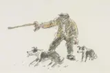 'Farmer with by Kyffin Williams, pencil and watercolour, sold Jul 2024