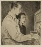 'Embarkation Leave by Edgar Holloway, 1999, etching, sold Jul 2024