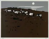 Ponies, Anglesey by Kyffin Williams, linocut, sold Jul 2024