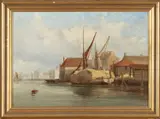 Hay Barges at Greenwich by Walter William May, oil on board, sold Jul 2024