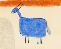 Composition with a Blue Sheep by Roger Hilton, pastel on paper, sold Jul 2024