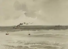 Sailboats and pier by Roland Vivian Pitchforth, watercolour, offered Jul 2024