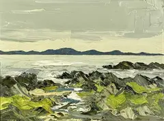 Rocky Coastline, a low tide by Martin Llewellyn, oil on canvas, sold Jul 2024