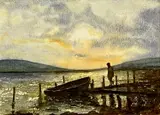 Fisherman at Dawn by Tim Moloney, watercolour, sold Jul 2024