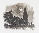 Moonlit Anglesey Church by Kyffin Williams Ra limited edition, print, sold Jun 2024