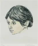 Print - head portrait of Tehuelche girl by Kyffin Williams Ra limited edition, print, sold Jun 2024