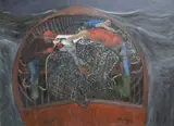 Lobstermen by Philip Muirden, oil on canvas, sold Jun 2024