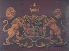possibly a carriage panel, full achievement, with by Th C. Baronet's Armorial Painted Panel, oil, sold Jun 2024