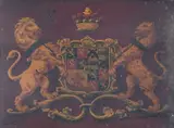 possibly a carriage panel, full achievement, with by Th C. Baronet's Armorial Painted Panel, oil, sold Jun 2024