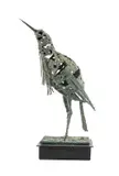 Painted metal sculpture of a bittern on square base with 'Walenty by Walenty Pytel, sculpture, sold Jun 2024