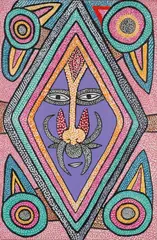 OBE (Papuan, 1944-2003, acrylic on canvas - Face, gallery label verso, 76 x 50cms by Mathias Kauage, acrylic on canvas, offered May 2024