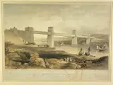 Colour engraving - The Britannia Tubular Bridge over The Menai Straits by G. Hawkins, engraving, sold May 2024