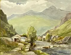Beddgelert by Harold Gresley, watercolour, sold May 2024