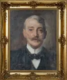 Portrait of a gentleman in dark suit by Richard Jack, oil on canvas, sold Apr 2024