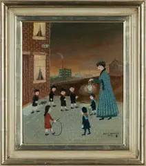 Oh where, Oh where can Gyp and Barney be! by Helen Bradley, 1972, oil on board, sold Apr 2024