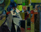 Salem Revisited by Hywel Harries, oil on board, sold Apr 2024