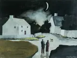 Llanwnda with Moon by John Knapp-Fisher, 2004, oil on board, sold Apr 2024
