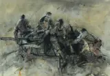 Fishermen Launching by William Selwyn, mixed media, sold Apr 2024