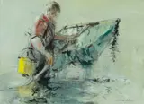 The Young Shrimper by William Selwyn, mixed media, sold Apr 2024