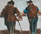Two Farmers by Mike Jones, oil on card, sold Apr 2024