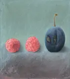 Raspberries and Plum by Sigrid Muller, mixed media, sold Apr 2024