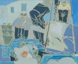 Sorting Fish, St Ives III by Eric James Malthouse, watercolour, sold Apr 2024